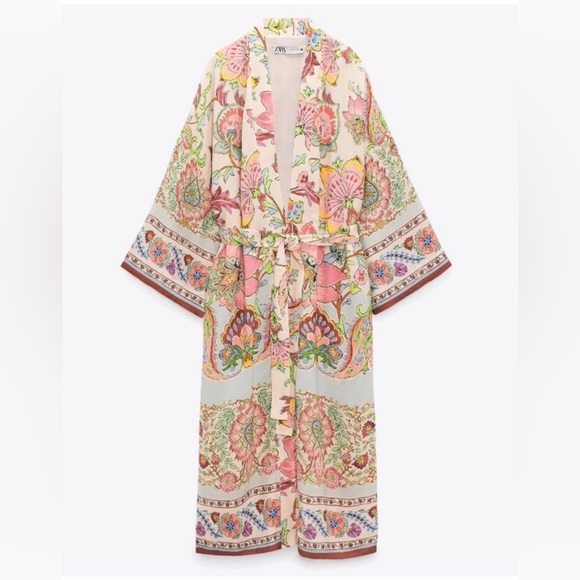 Zara Limited Edition Pink Floral Kimono Robe Women’s Size XL - Picture 6 of 8